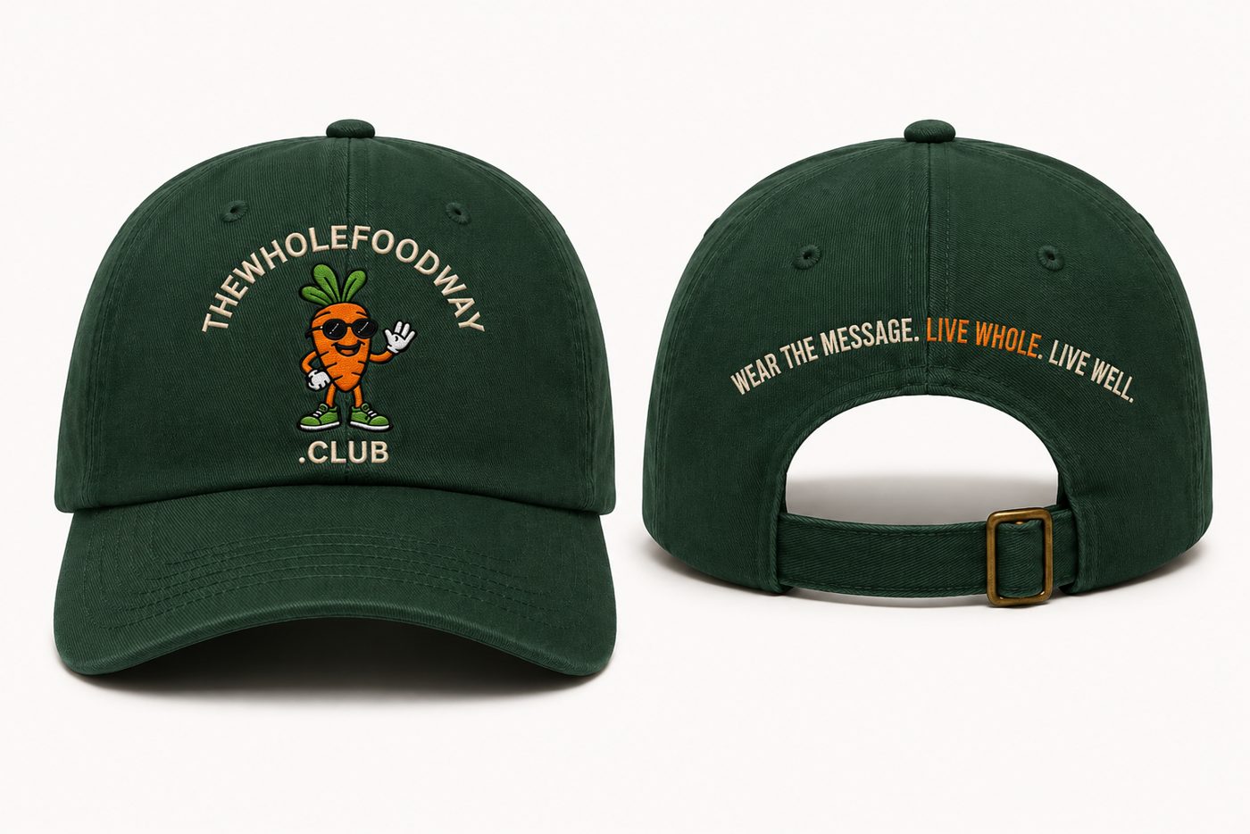 TheWholeFoodWay.Club cap — Forest Green with Chill Carrot embroidery